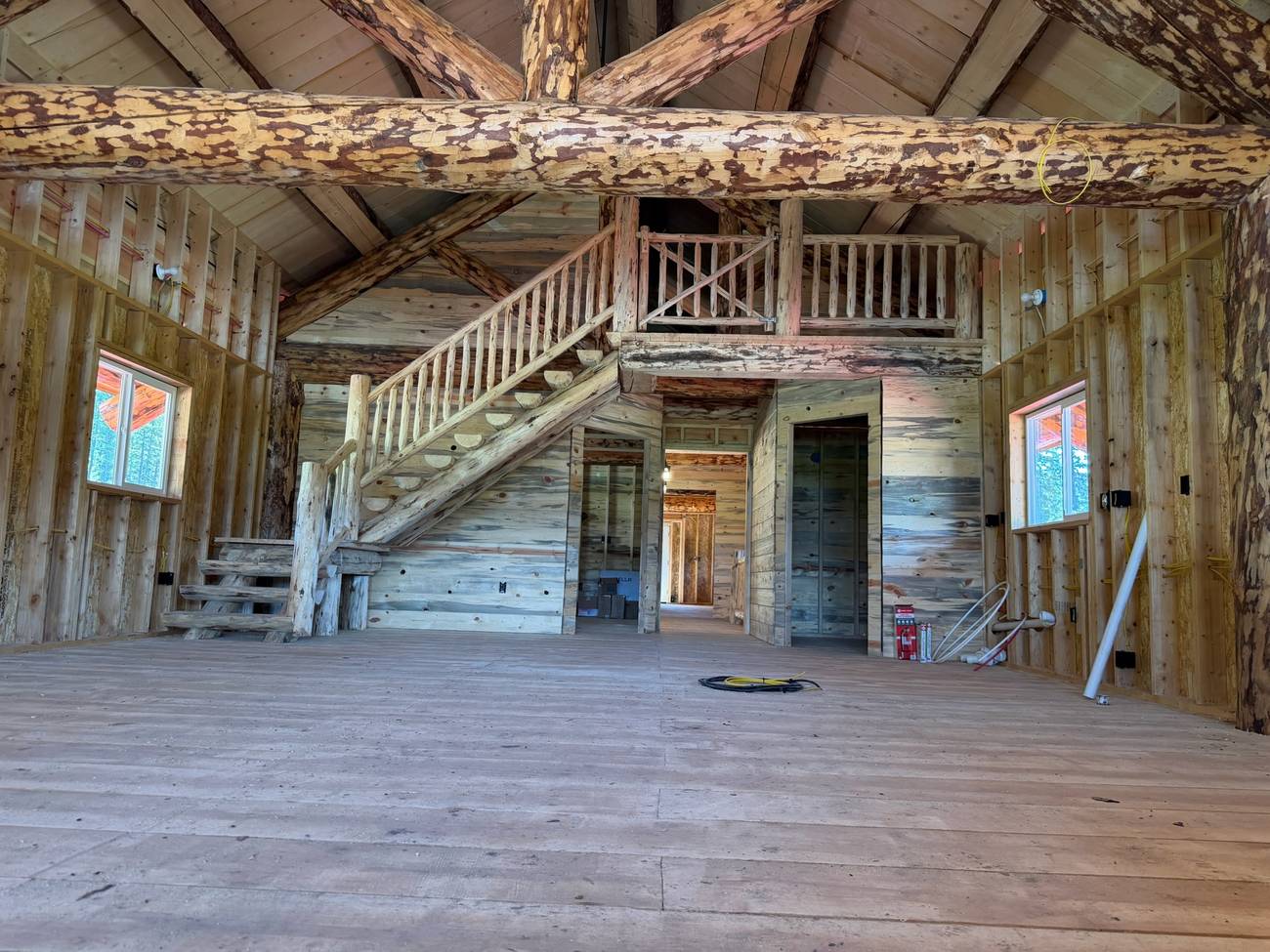 Loft and stair framing inside the barn